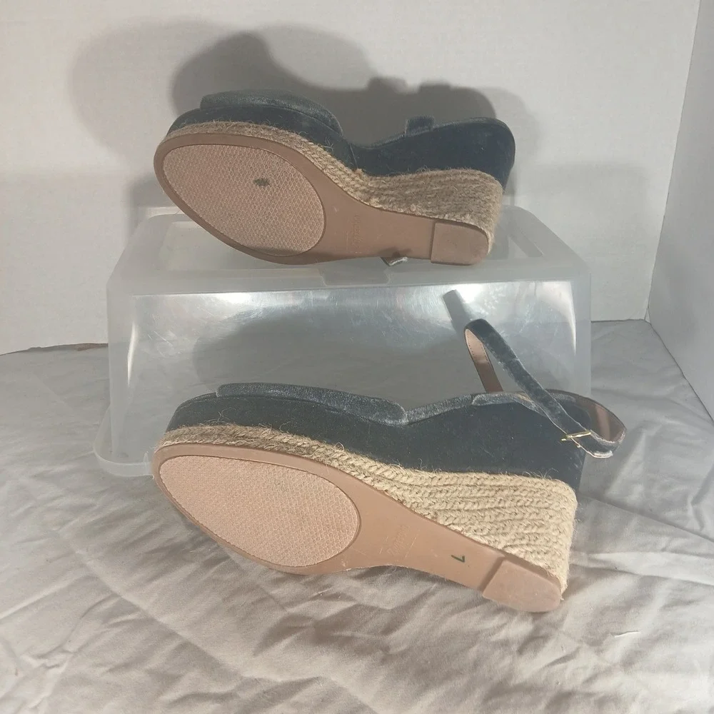 Zigisoho Caridee Velvet Espadrille Platform Wedge Sandals Grey Blue Size 9‎